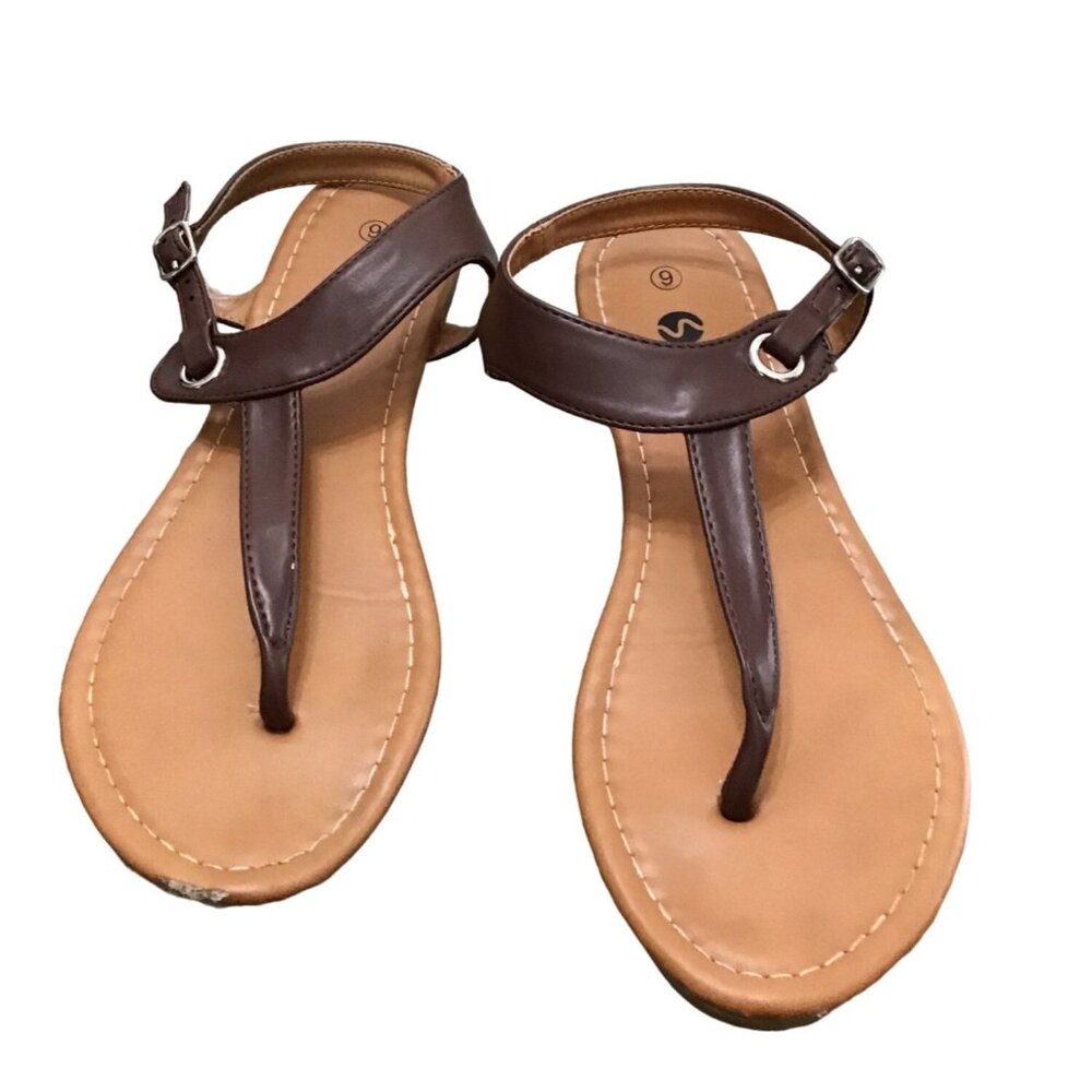 BROWN WOMEN'S STRAP LEATHER UPPER SANDAL SIZE 9